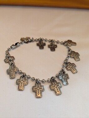 Silver Cross Charm Bracelet - Women's Religious Jewelry